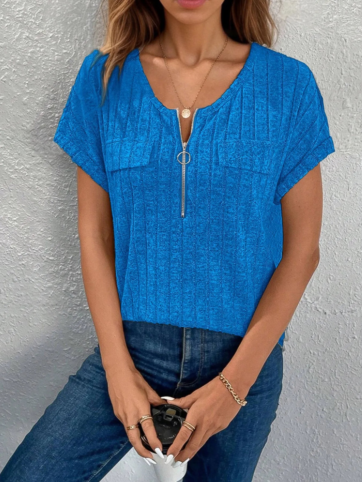 Zip-Front Short Sleeve T-Shirt