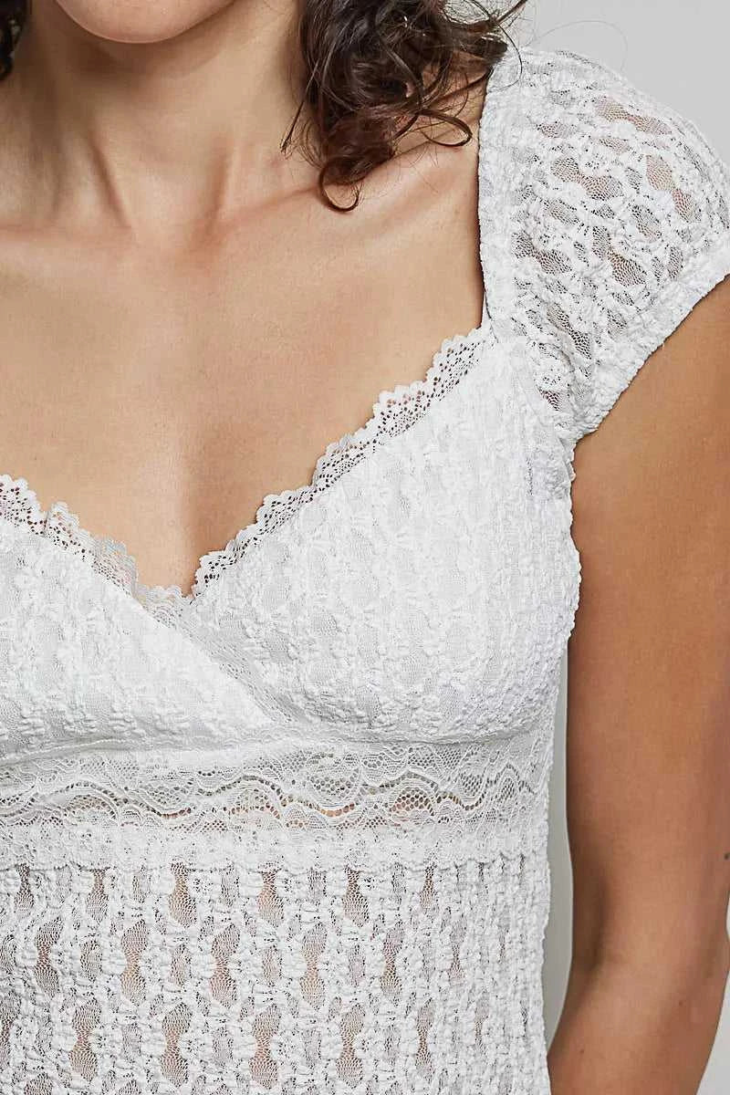POL Sweetheart Neck Lace Short Sleeve Top 100100727331209 48 Affordable Fashion Under $100 Jerry's Apparel 