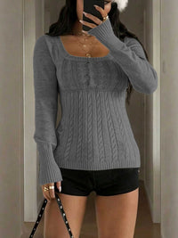 Cable Knit Button-Front Fitted Sweater 100100225010743 40 Affordable Fashion Under $100 Jerry's Apparel 