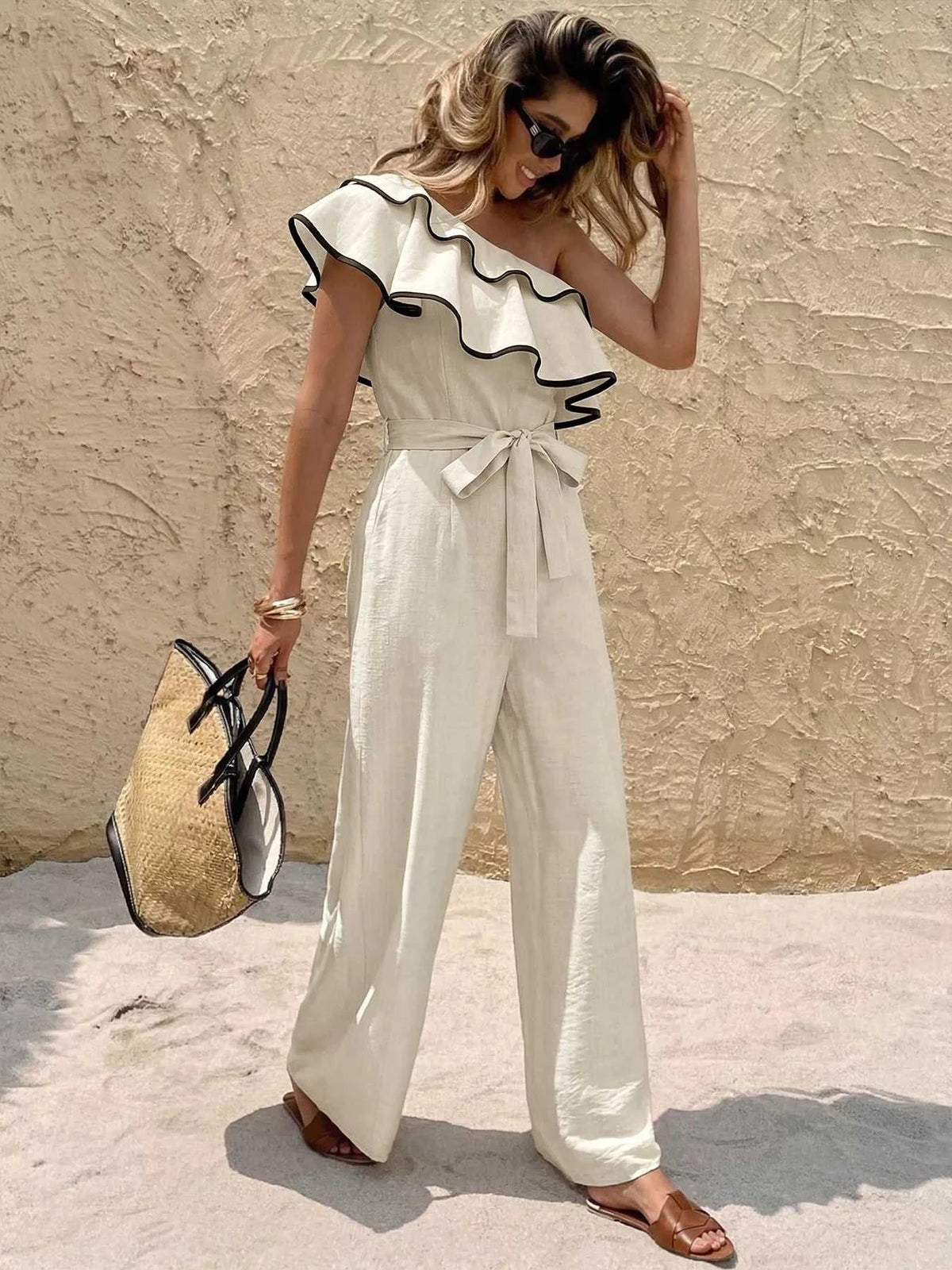 Ruffle One-Shoulder Wide Leg Jumpsuit 100100703693964 42 Affordable Fashion Under $100 Jerry's Apparel 