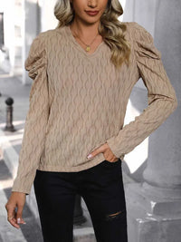 Perfee Textured V-Neck Long Sleeve Top 100100653201685 36 Affordable Fashion Under $100 Jerry's Apparel 