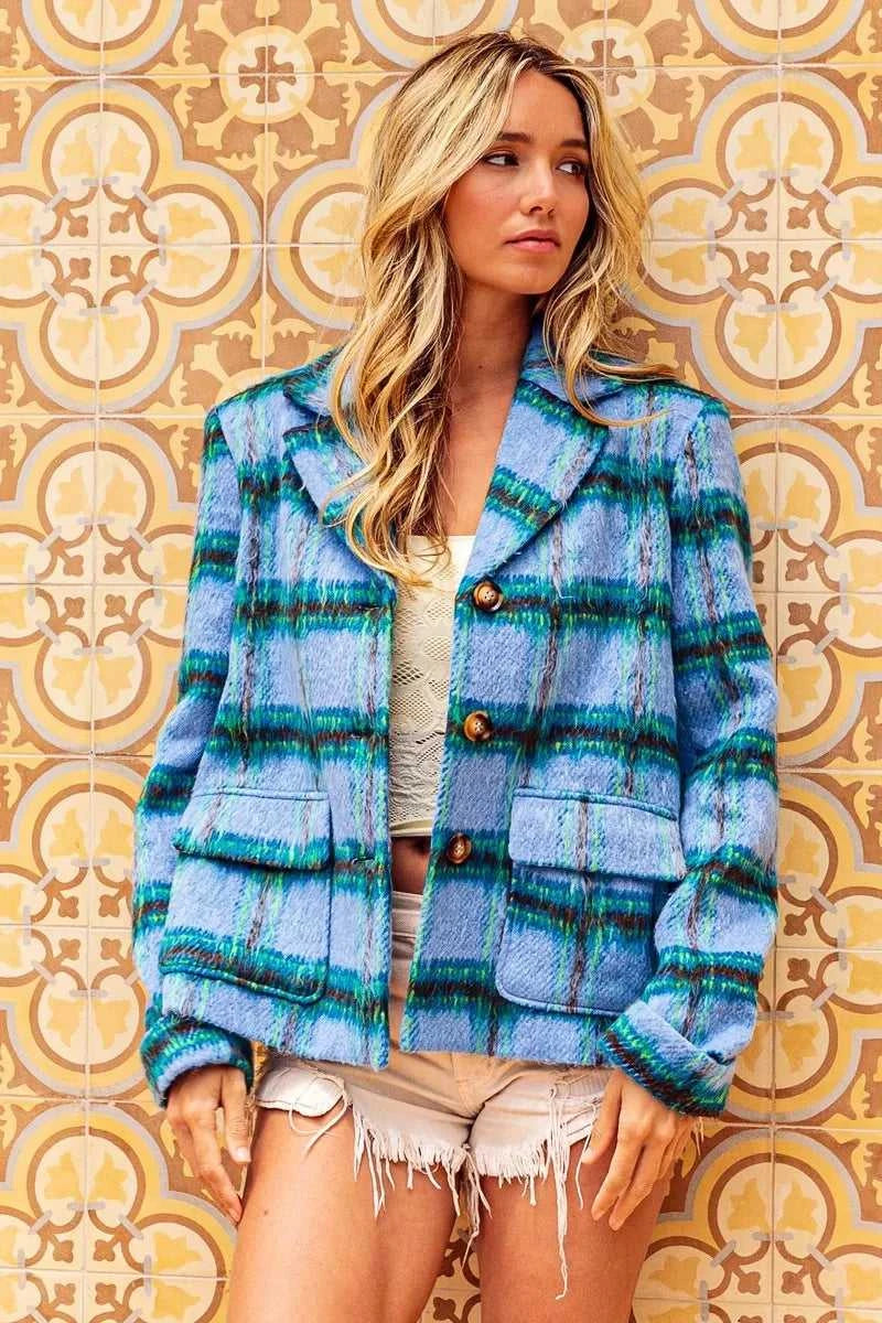 BiBi Flap Pockets Brushed Vintage Plaid Jacket 100100761871695 52 Affordable Fashion Under $100 Jerry's Apparel 