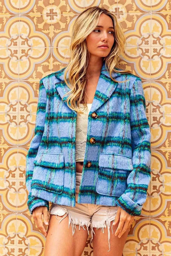 BiBi Flap Pockets Brushed Vintage Plaid Jacket 100100761871695 52 Affordable Fashion Under $100 Jerry's Apparel 