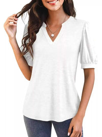Puff Sleeve Notched Casual T-Shirt 100100978352776 23 Affordable Fashion Under $100 Jerry's Apparel 
