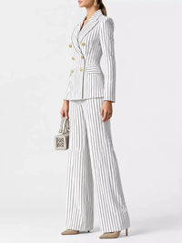 Double-Breasted Pinstripe Blazer and Wide-Leg Pants Set 101001905010997 103 Gifts for Her Jerry's Apparel 
