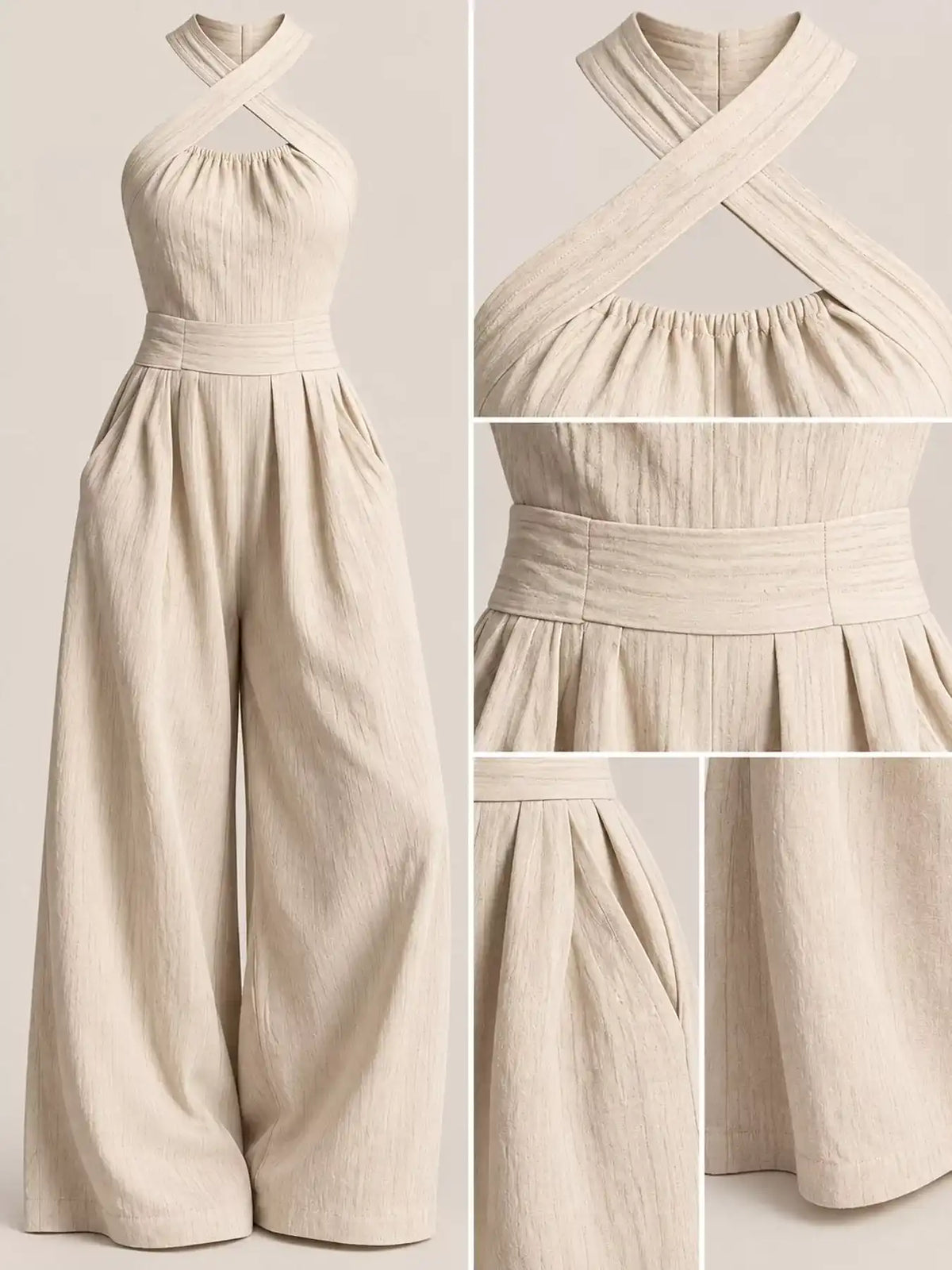 Full Size Halter Neck Wide-Leg Jumpsuit Plus Size 101001857800379 54 Affordable Fashion Under $100 Jerry's Apparel 