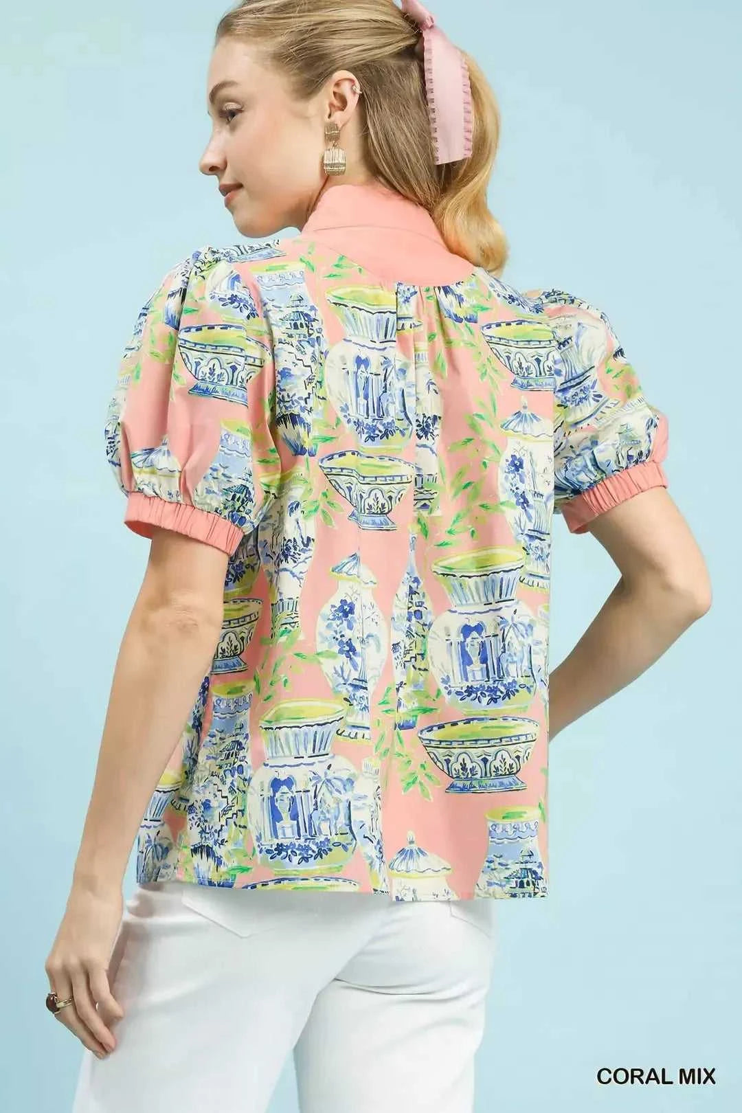 Umgee Abstract Print V-Neck Top 100100956731137 45 Affordable Fashion Under $100 Jerry's Apparel 