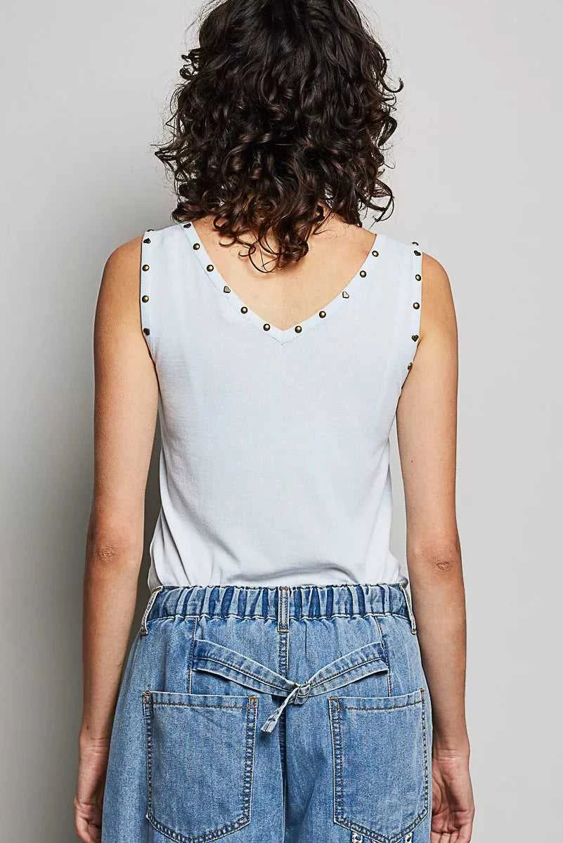 POL Studded Trim Button-Front Ruffle Detail Tank 100100880171752 43 Affordable Fashion Under $100 Jerry's Apparel 