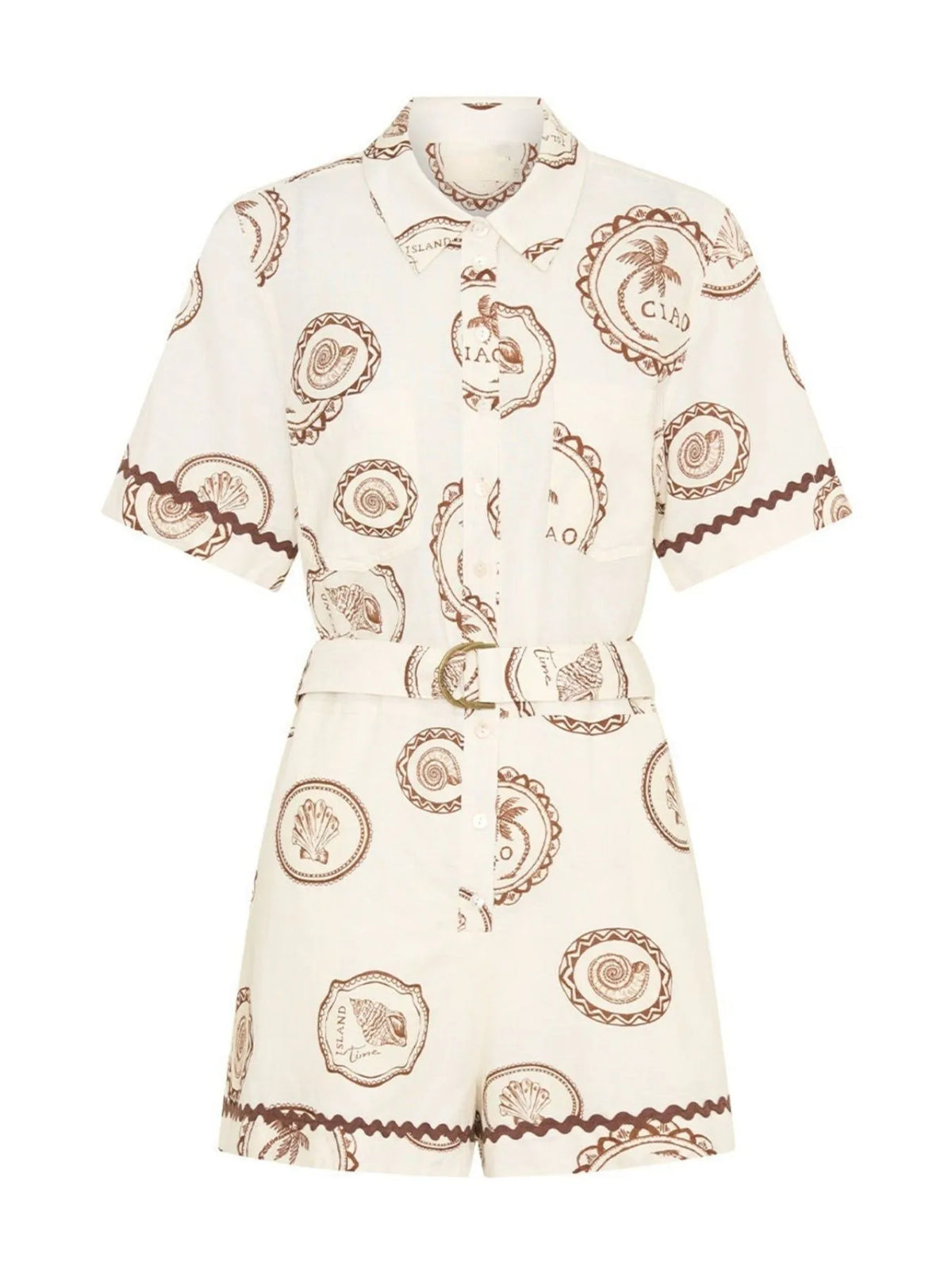 Printed Button-Up Half Sleeve Romper