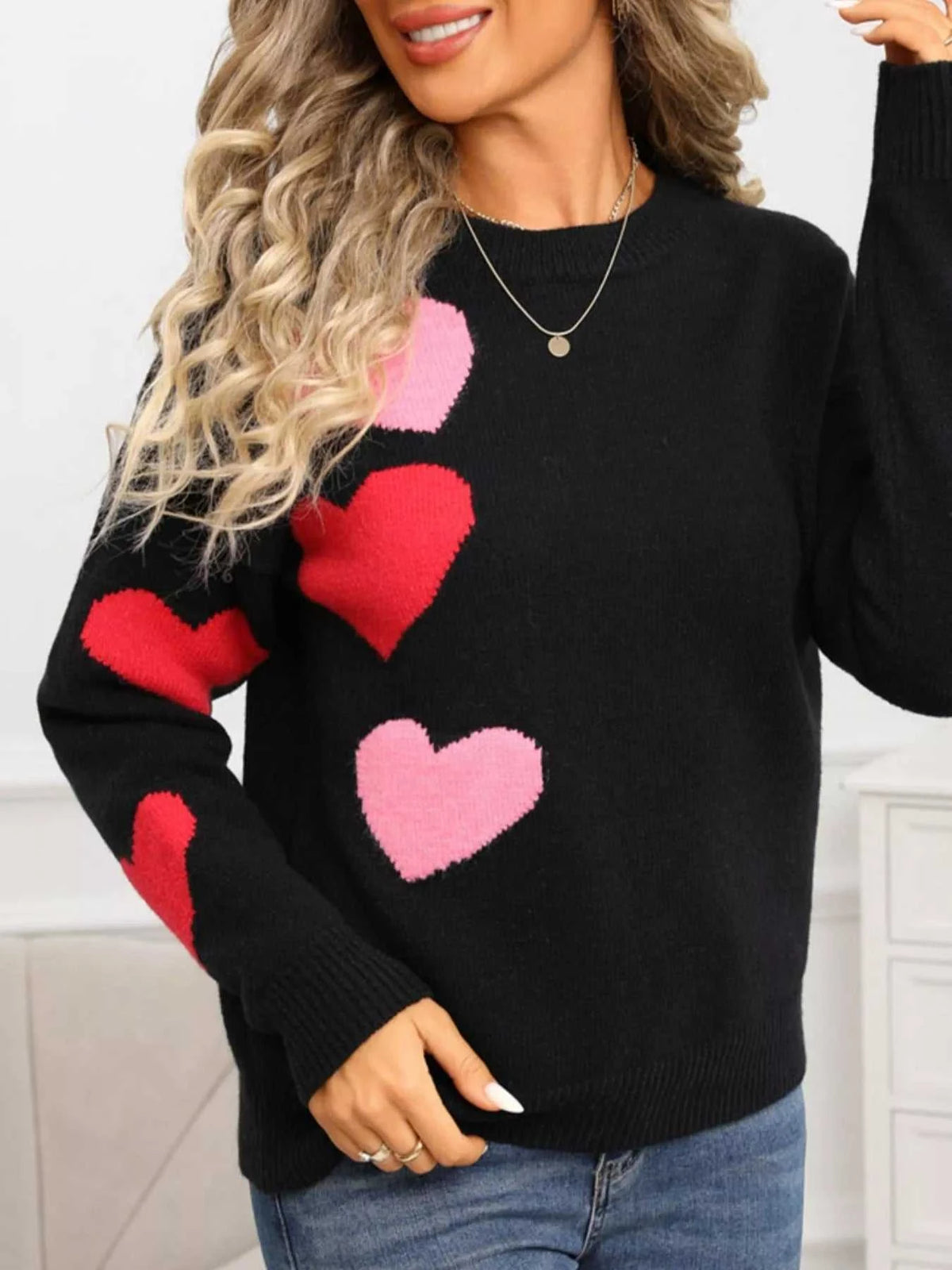Valentine's Day Heart Pattern Round Neck Sweater 100100644430342 48 Affordable Fashion Under $100 Jerry's Apparel 