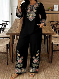 Full Size Embroidered Long Sleeve Top and Pants Set Plus Size 100100791537972 45 Affordable Fashion Under $100 Jerry's Apparel 