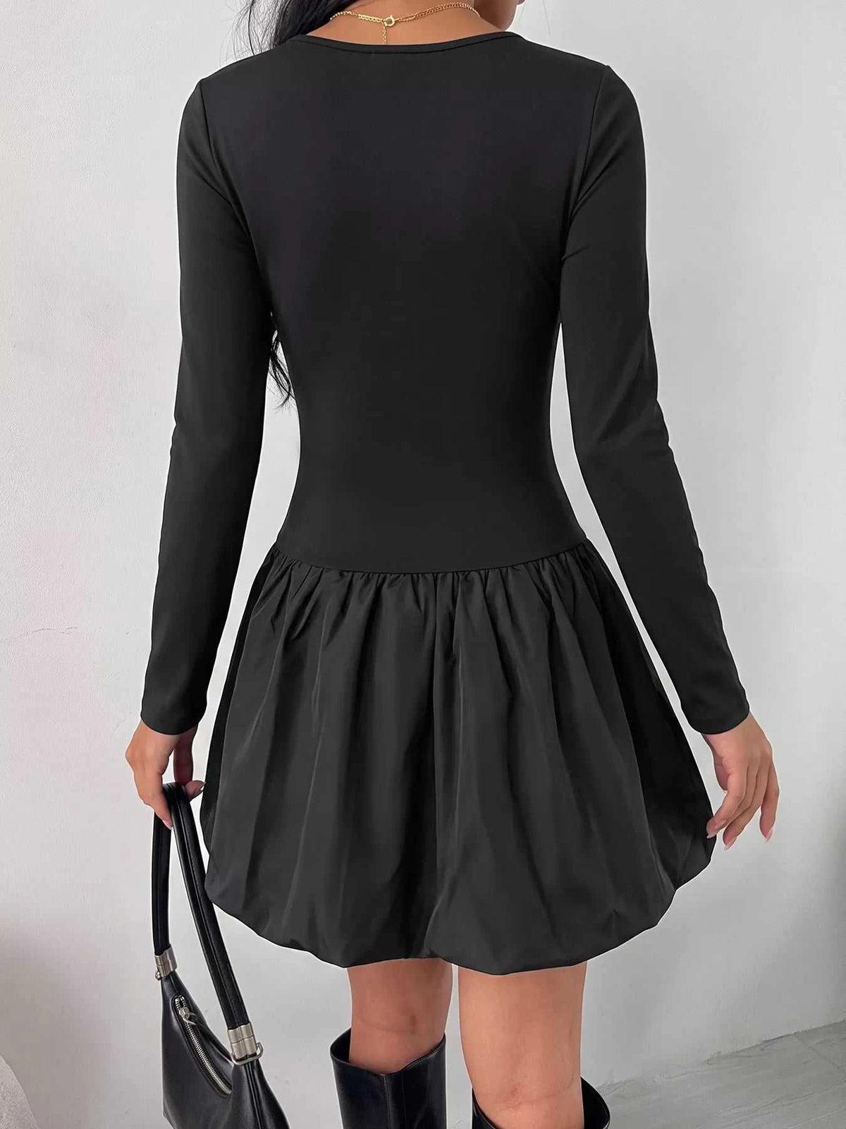 Square Neck Long Sleeve Bubble Hem Dress 100100214239023 39 Affordable Fashion Under $100 Jerry's Apparel 