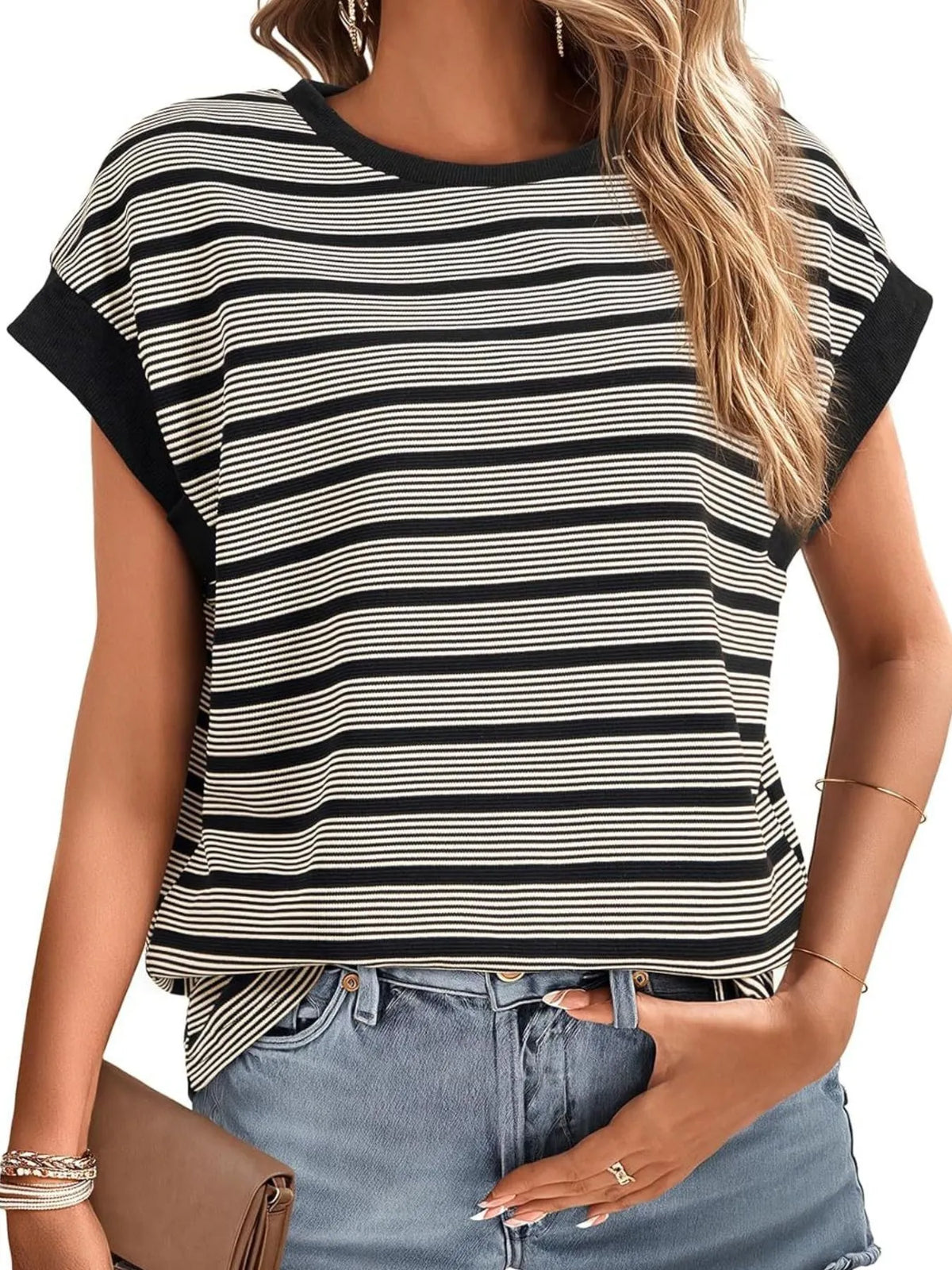 Striped Round Neck Casual T-Shirt