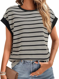 Striped Round Neck Casual T-Shirt