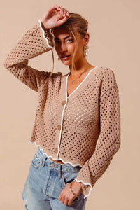 SO ME Open Knit Light Weight Sweater Cardigan With Contrast Wavy Scallop Edge 100100641861665 41 Affordable Fashion Under $100 Jerry's Apparel 