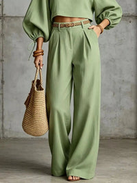 Balloon Sleeve Crop Top and Wide-Leg Pants Set 101001530012684 71 Affordable Fashion Under $100 Jerry's Apparel 