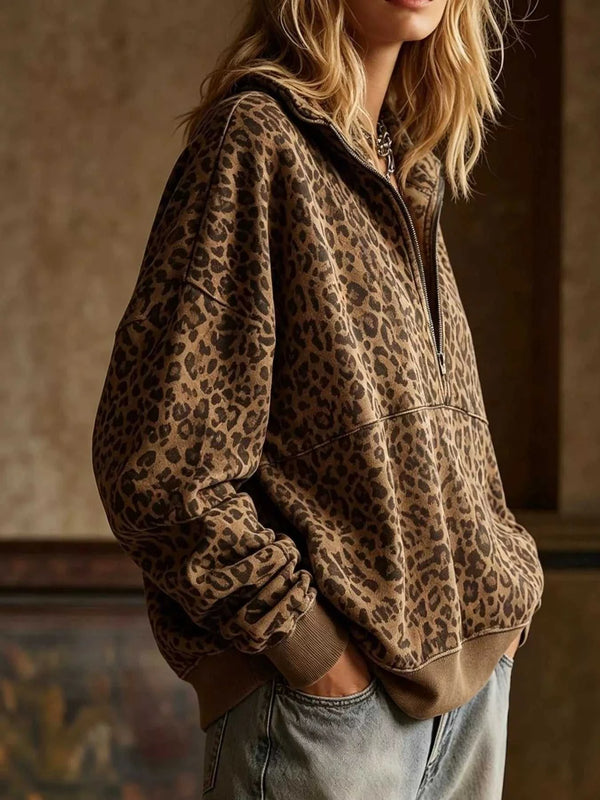 Leopard Half Zip Oversized Sweatshirt 101001634174267 49 Affordable Fashion Under $100 Jerry's Apparel 