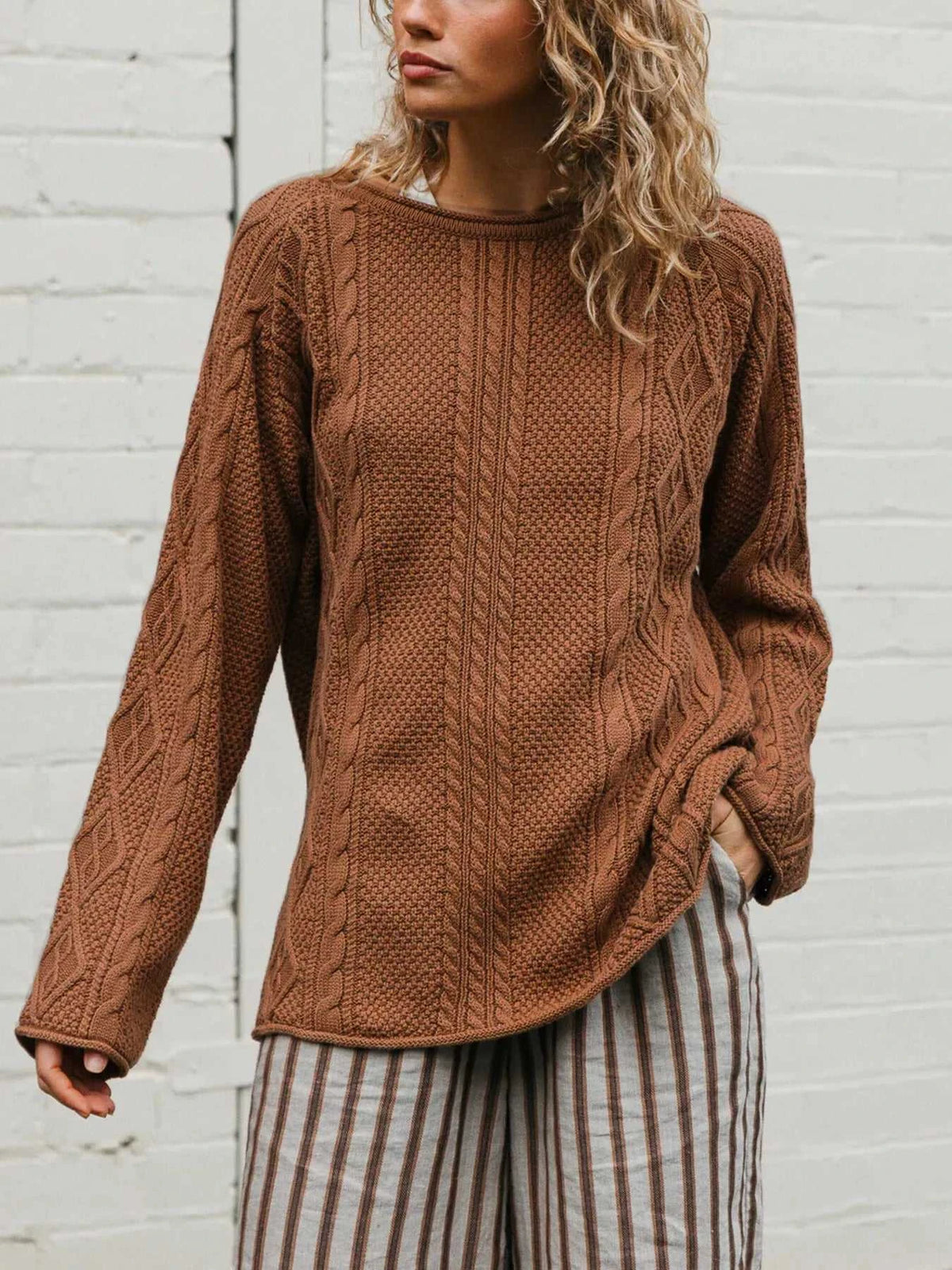 Crew Neck Cable-Knit Sweater 100100765071495 52 Affordable Fashion Under $100 Jerry's Apparel 