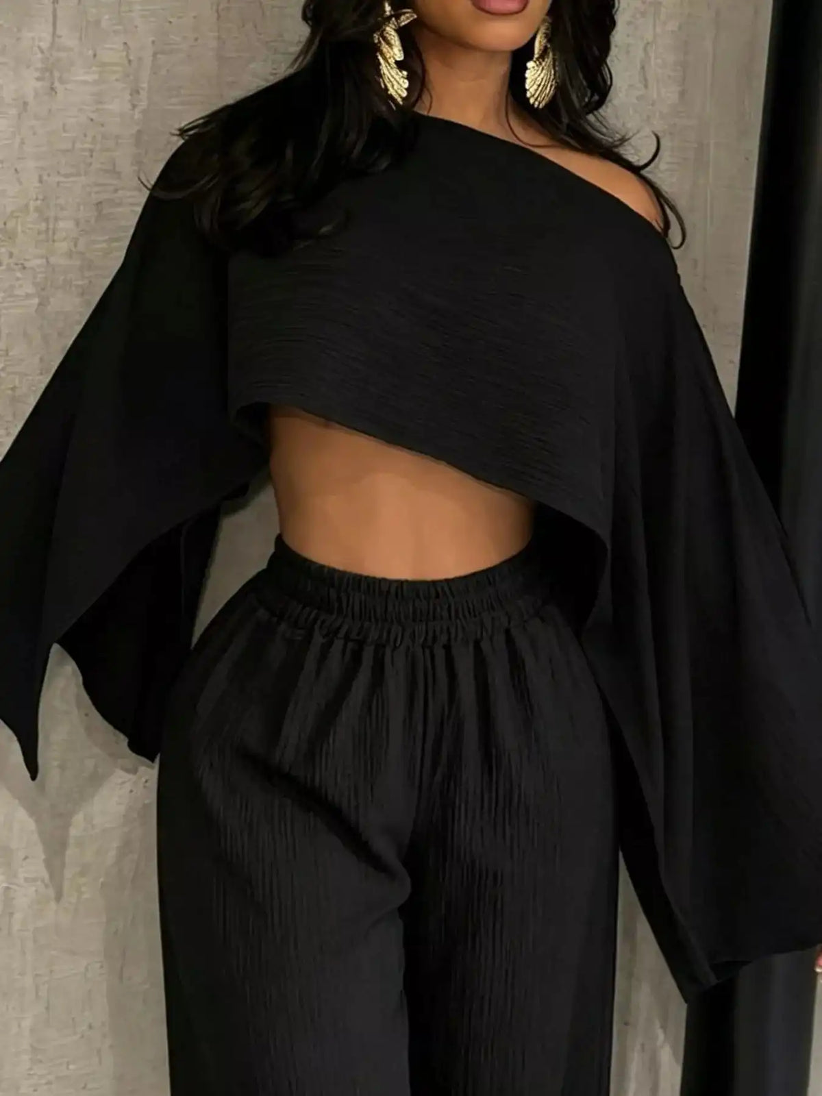 Boat Neck Crop Top and Wide-Leg Pants Set 101001634822589 57 Affordable Fashion Under $100 Jerry's Apparel 