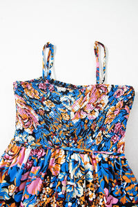 Floral Smocked Spaghetti Straps Wide Leg Jumpsuit