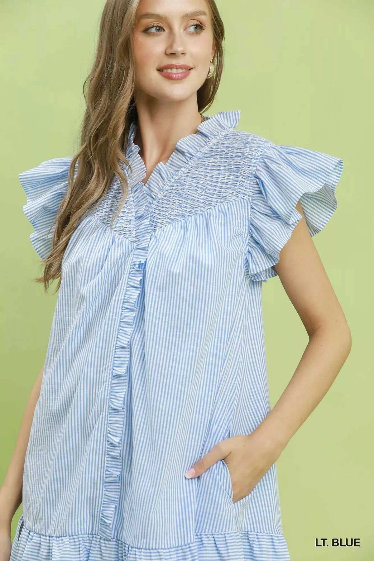 Umgee Stripe Smocked Yoke Ruffle Dress 100100716621221 62 Affordable Fashion Under $100 Jerry's Apparel 