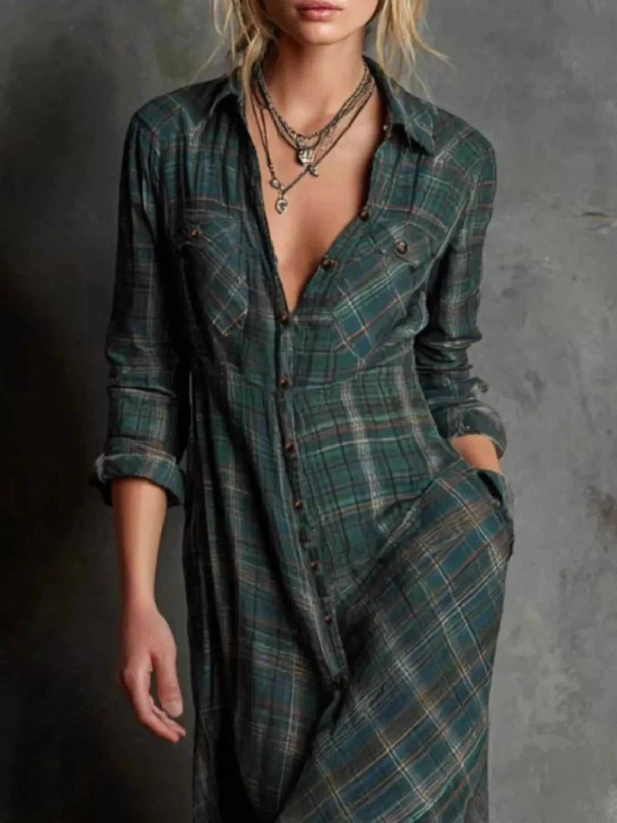 Full Size Plaid Button-Down Maxi Dress Plus Size 100100974392758 44 Affordable Fashion Under $100 Jerry's Apparel 