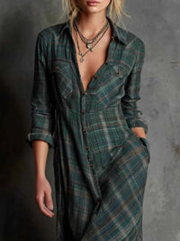 Full Size Plaid Button-Down Maxi Dress Plus Size 100100974392758 44 Affordable Fashion Under $100 Jerry's Apparel 