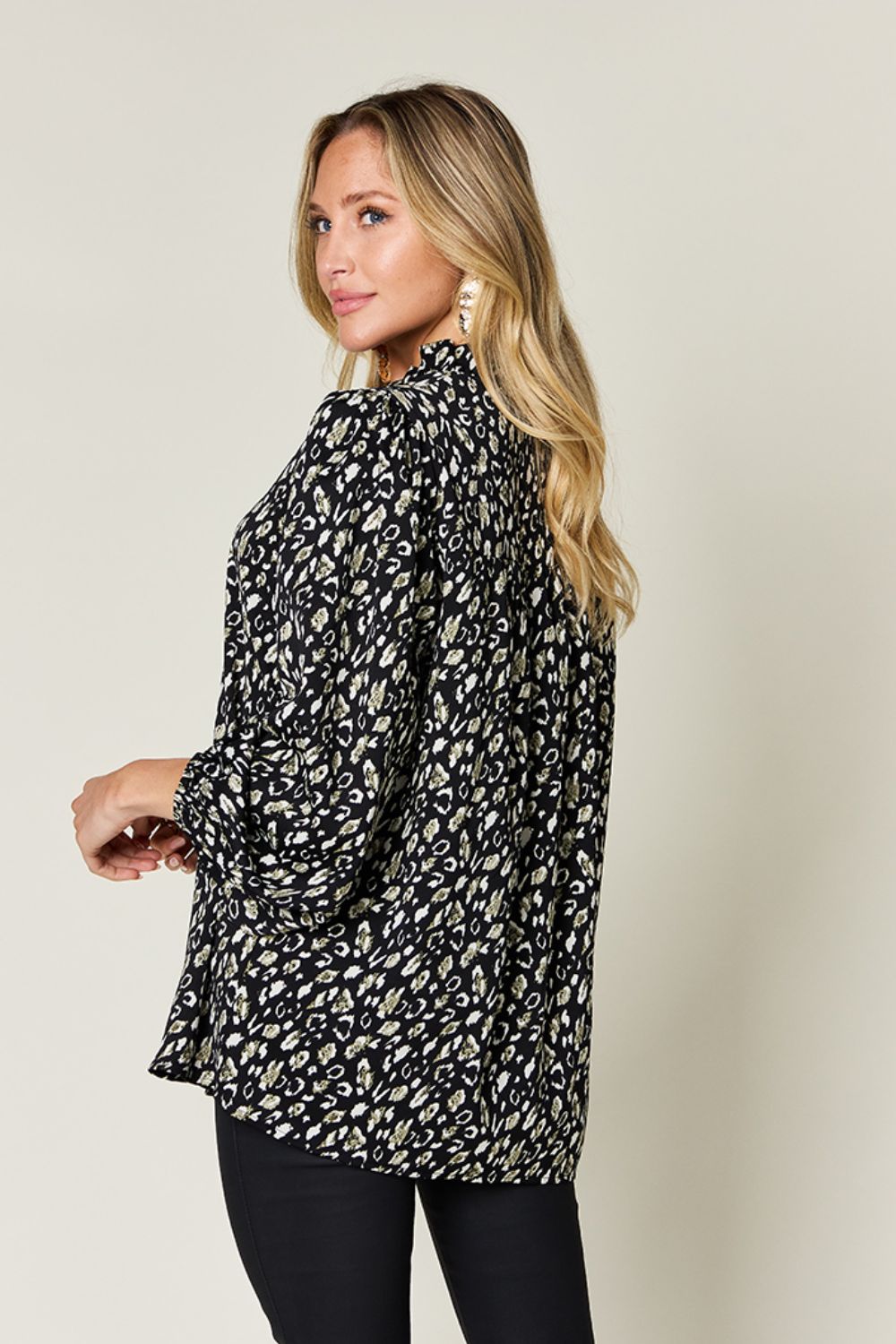 Full Size Leopard Long Sleeve Blouse