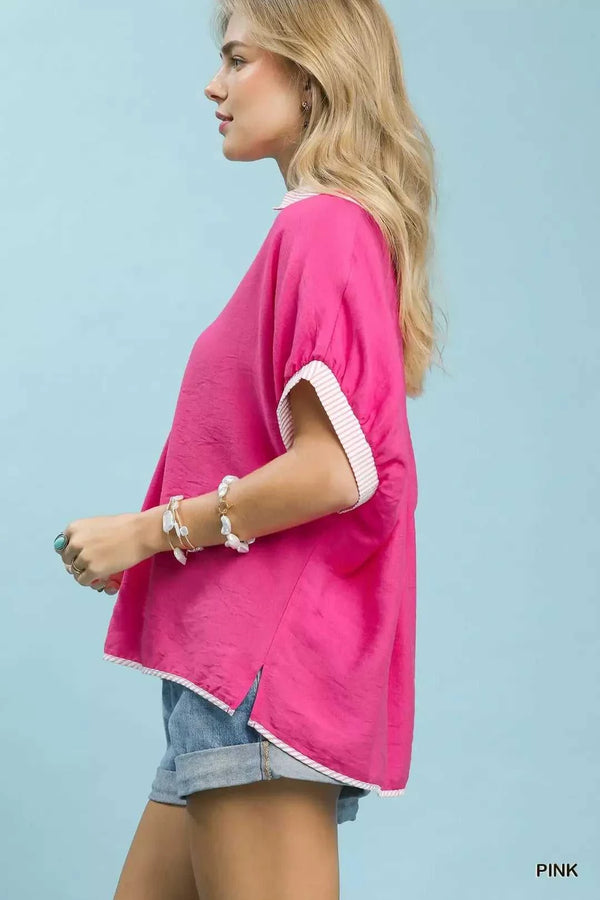 Umgee Oversized Contrast Stripe Trim Top 100100645711004 47 Affordable Fashion Under $100 Jerry's Apparel 