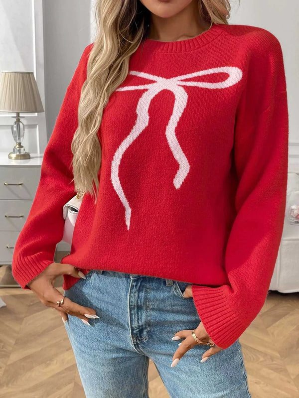 Bow Round Neck Long Sleeve Sweater 100100577001870 48 Seasonal Fashion Collections Jerry's Apparel 