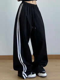 Side Striped Wide Leg Drawstring Pants