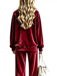 Full Size Dropped Shoulder Velvet Top and Wide Leg Pants Set Plus Size 101001605312710 62 Affordable Fashion Under $100 Jerry's Apparel 