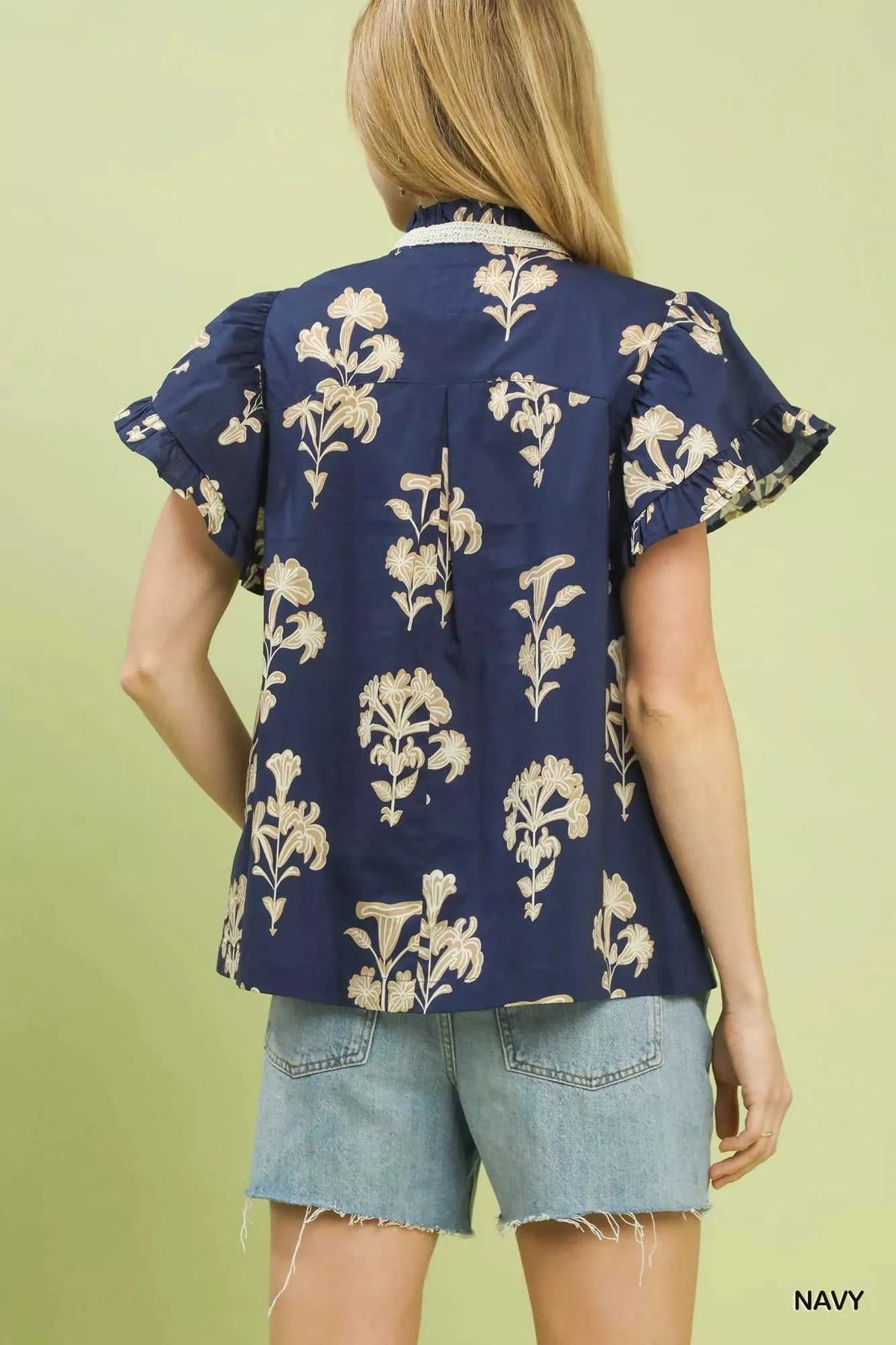 Umgee Floral Ruffle Sleeve Split-Neck Top 100100324221609 47 Affordable Fashion Under $100 Jerry's Apparel 