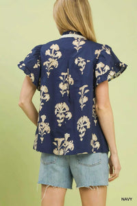 Umgee Floral Ruffle Sleeve Split-Neck Top 100100324221609 47 Affordable Fashion Under $100 Jerry's Apparel 