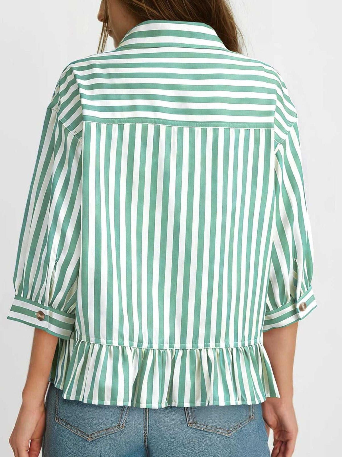 Striped Ruffle Hem Button-Down Shirt 100100634757459 44 Affordable Fashion Under $100 Jerry's Apparel 