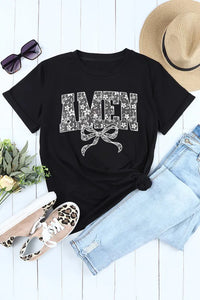 AMEN Bow Round Neck Short Sleeve T Shirt