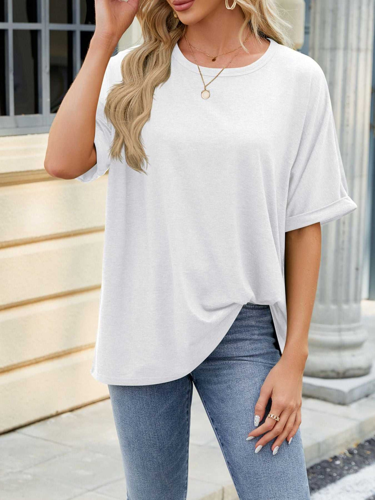 Casual Loose Fit Rolled Sleeve T-Shirt 100100846471189 23 Affordable Fashion Under $100 Jerry's Apparel 