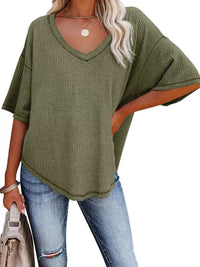 Waffle Knit V-Neck Short Sleeve T-Shirt 100100993990875 26 Affordable Fashion Under $100 Jerry's Apparel 