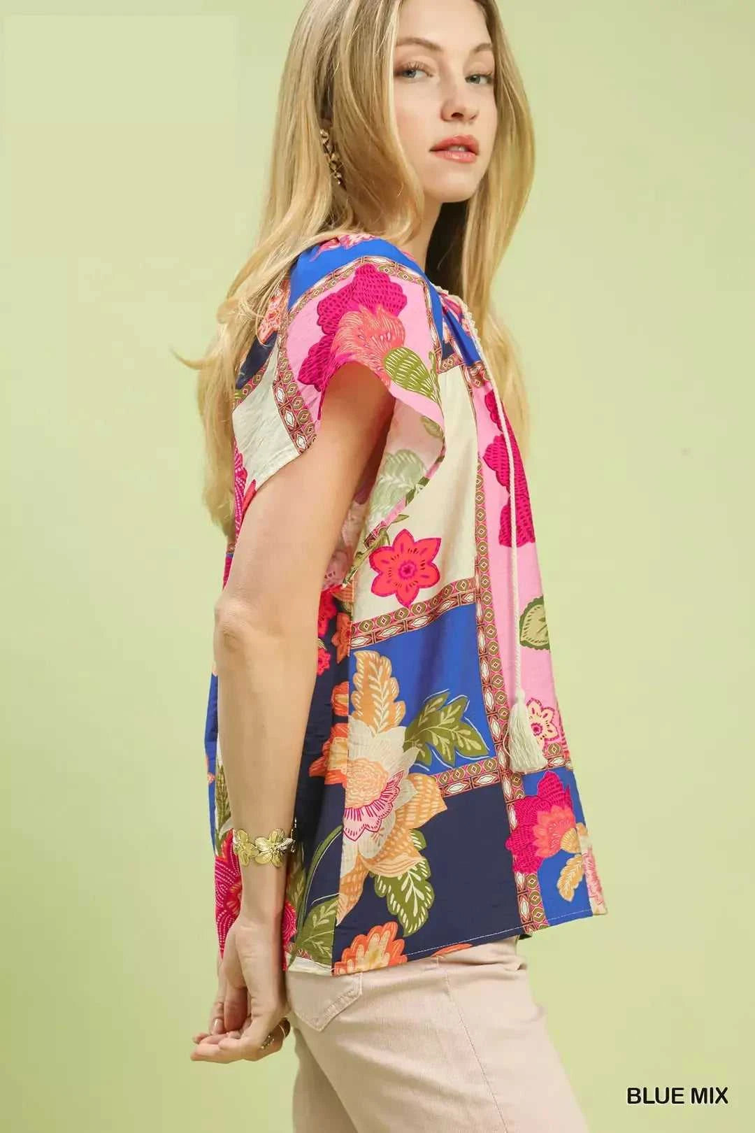 Umgee Mix Floral Patchwork Tassel Tie Top 100100036551552 45 Affordable Fashion Under $100 Jerry's Apparel 