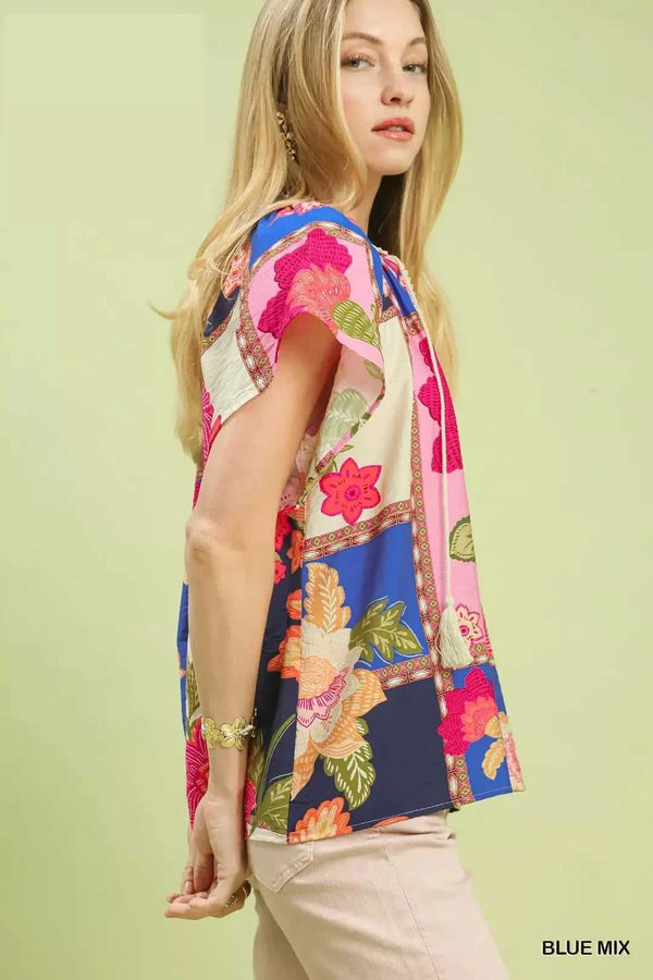 Umgee Mix Floral Patchwork Tassel Tie Top 100100036551552 45 Affordable Fashion Under $100 Jerry's Apparel 
