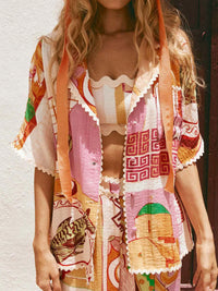 Printed Button Up Shirt and Shorts Set