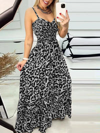 Full Size Leopard Print Spaghetti Strap Maxi Dress Plus Size