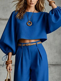Balloon Sleeve Crop Top and Wide-Leg Pants Set 101001530012684 71 Affordable Fashion Under $100 Jerry's Apparel 