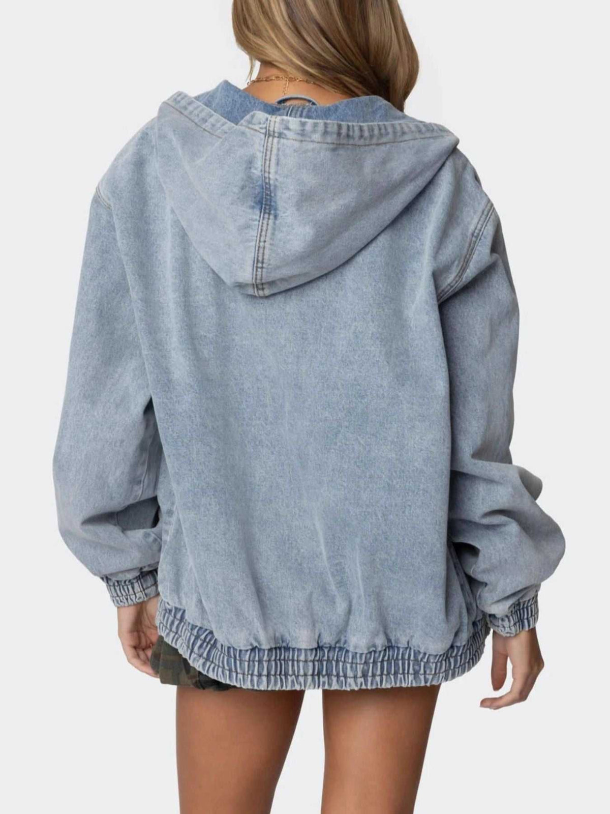 Hooded Oversized Zip Up Denim Jacket 100100161894266 77 Affordable Fashion Under $100 Jerry's Apparel 