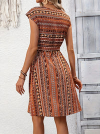 Printed Round Neck Cap Sleeve Dress