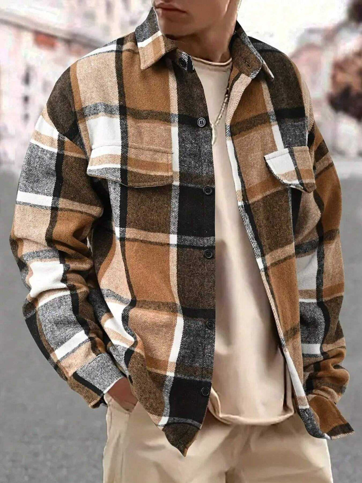 Men's Full Size Casual Plaid Button Up Shirt with Dual Chest Pockets Plus Size 100400070385240 42 Affordable Fashion Under $100 Jerry's Apparel 