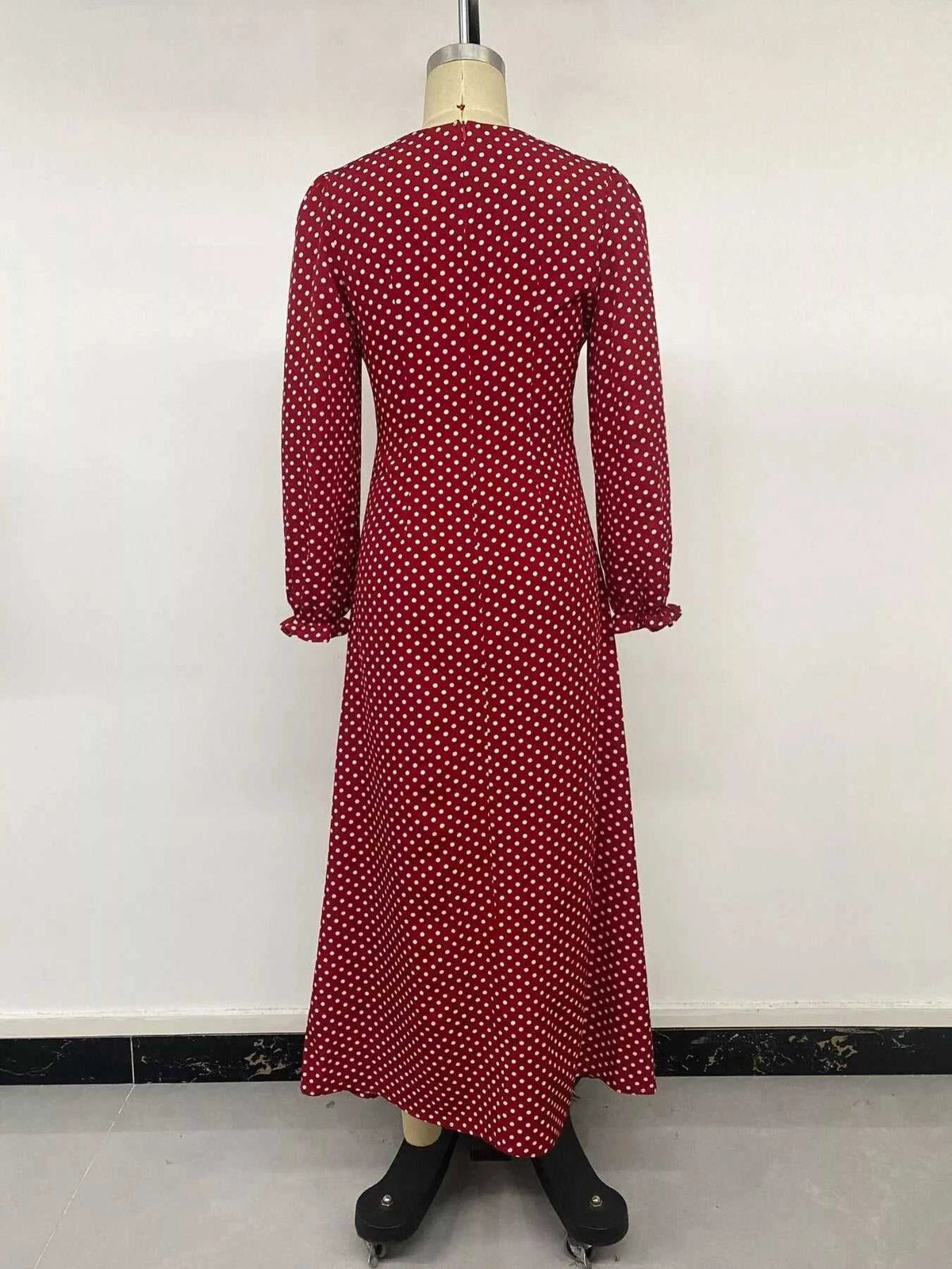 Square Neck Polka Dot Long Sleeve Maxi Dress 101001463928082 48 Affordable Fashion Under $100 Jerry's Apparel 