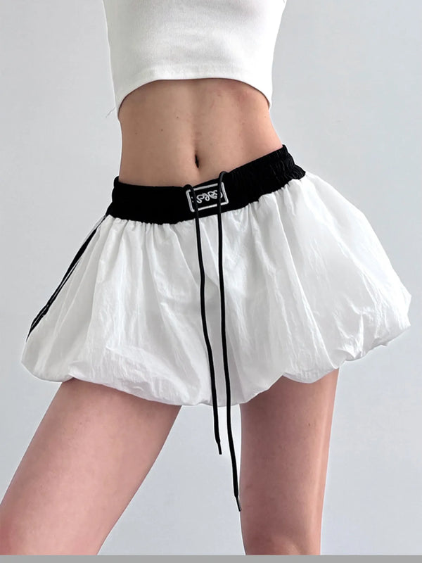 Drawstring Mini Skirt with Contrast Waistband