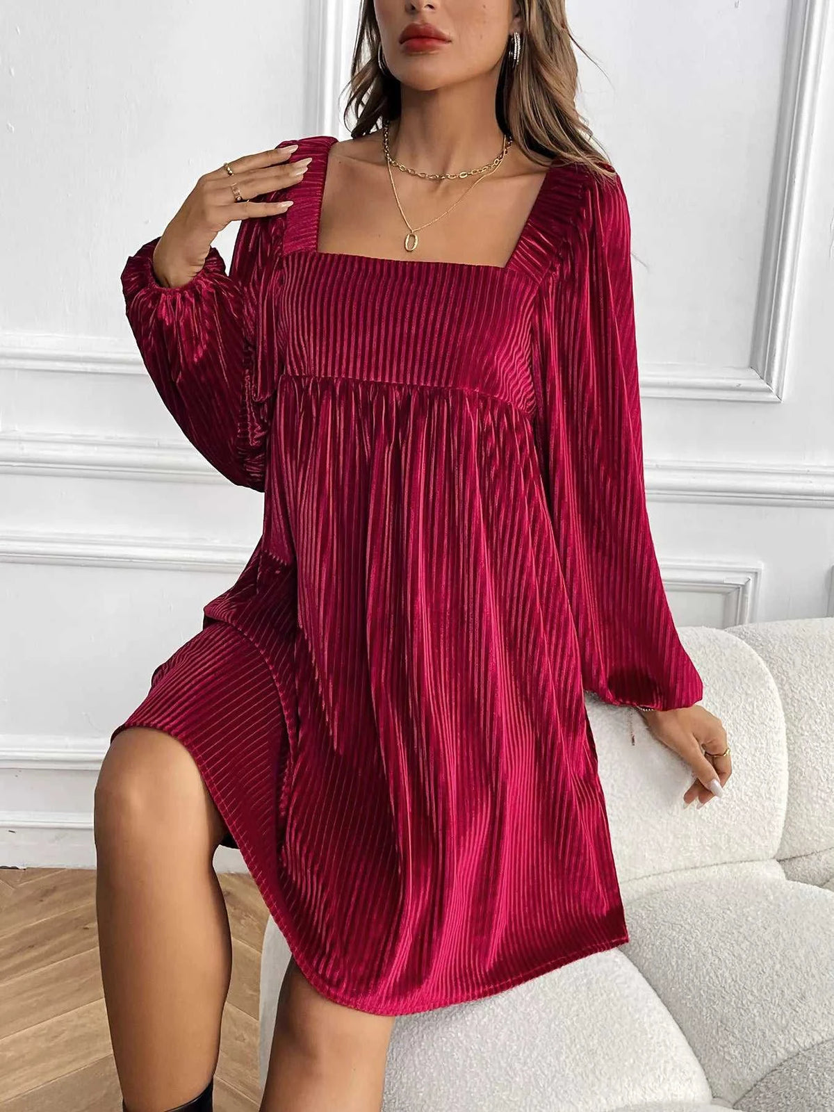 Velvet Square Neck Long Sleeve Dress 100100004568053 56 Affordable Fashion Under $100 Jerry's Apparel 