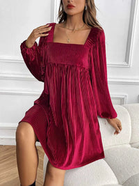 Velvet Square Neck Long Sleeve Dress 100100004568053 56 Affordable Fashion Under $100 Jerry's Apparel 